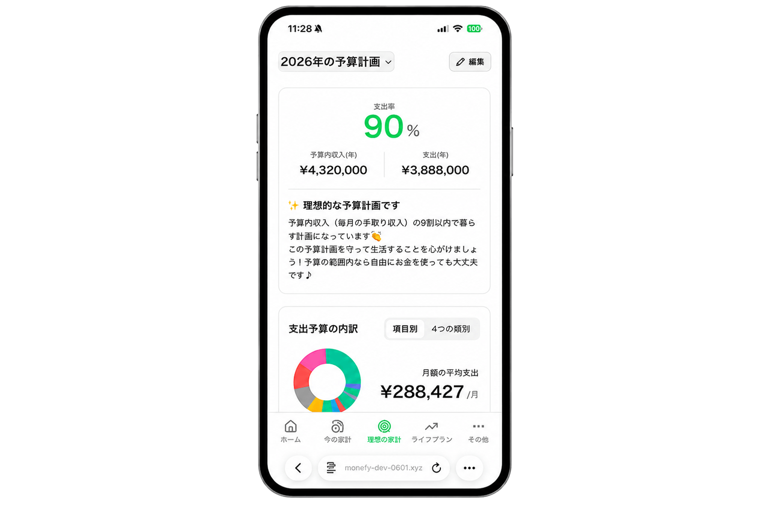 支出管理・ライフプランツール「理想の家計」の画面イメージ