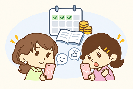 パートナーにリベシティを紹介して一緒に家計管理をする会員のイラスト